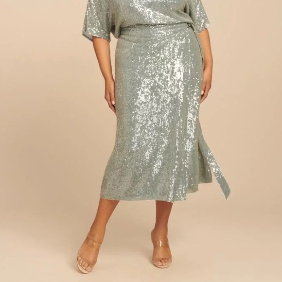 Sally LaPointe Sequin Viscose Belted WraP Skirt - Picture 2 of 10